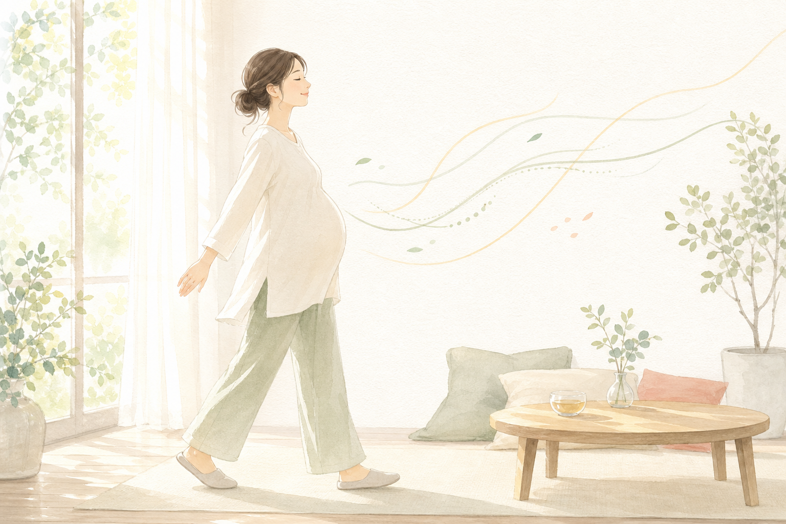 妊娠中の無理のない動きをイメージしたイラスト