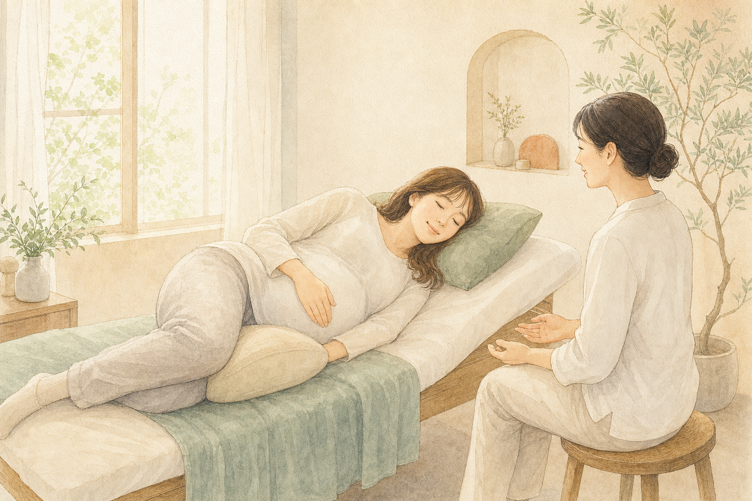 妊婦さんへのやさしいケアをイメージしたイラスト
